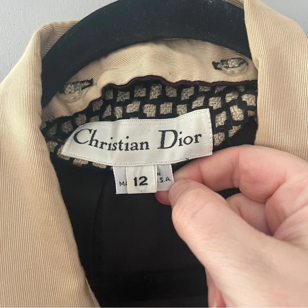 Christian Dior 1990s Black and Cream Woven Check Skirt Suit Set Size 12